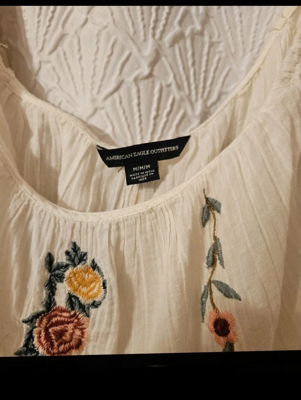 Embroidered Ivory Floral Peasant Top - Picture 5 of 12